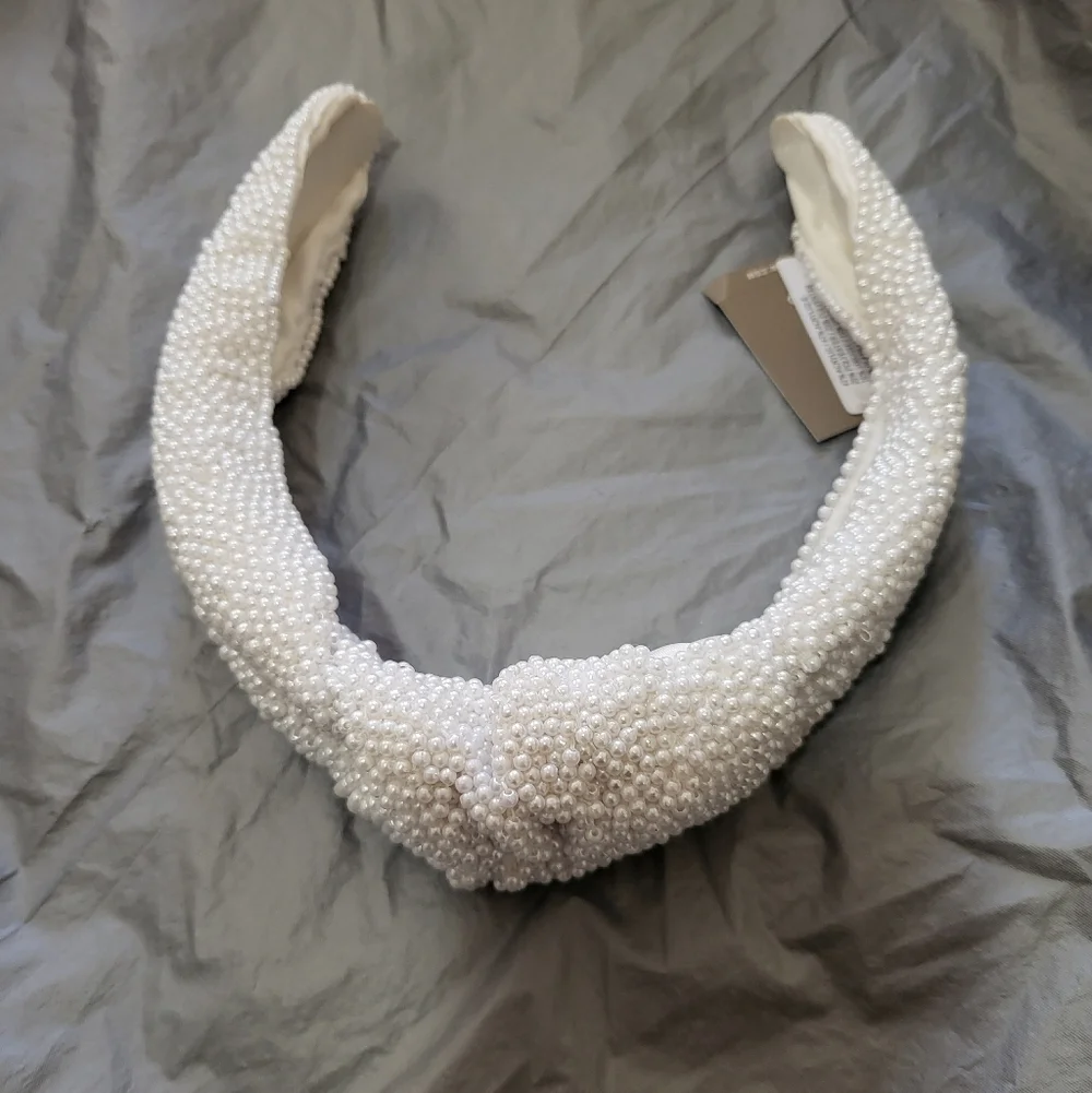 J. Crew Women's White Beaded Knot Headband